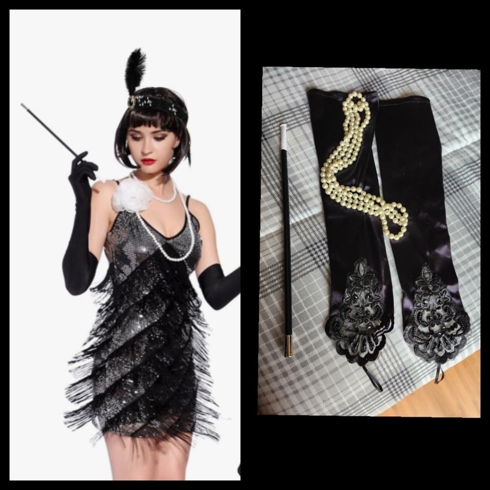 1920s art deco twenties flapper costume 3(PCS) accessories Setā